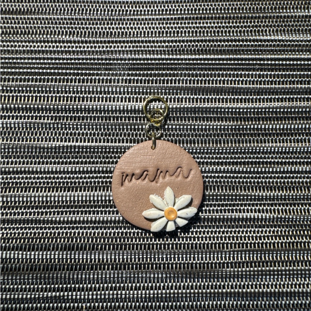 Brown Keychain with White Daisy Charm